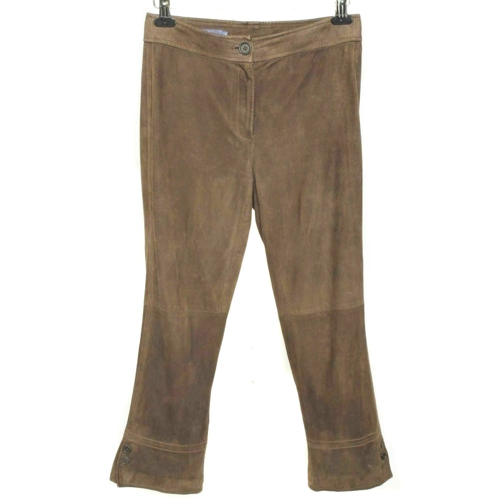 FACONNABLE Brown Genuine Suede Cropped Pants Size 4